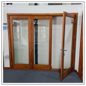 Cedar Timber Clear Glass 3 Panel Bi Fold French Door active panel open
